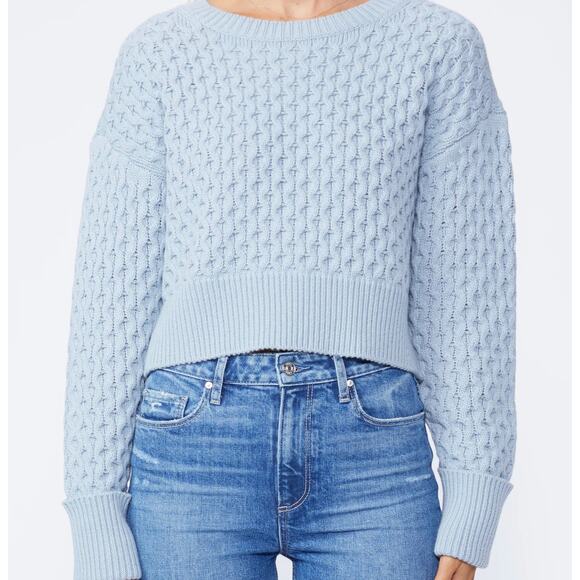 PAIGE Olette Wool Blend Chunky Boxy Crewneck Sweater Vintage Sky Blue Sz XL NWOT - Picture 3 of 15